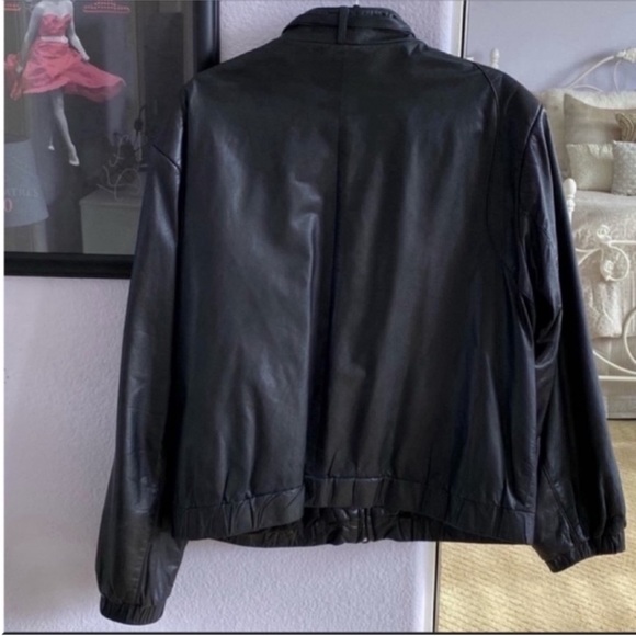 Men's Black Premium Leather Vintage Bomber Jacket Size 44 Long - Picture 3 of 4